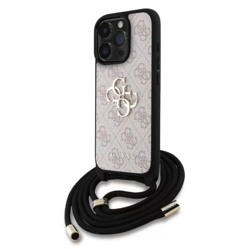 Guess PU 4G Metal Logo Crossbody Strap tok iPhone 15 Pro Max készülékhez rózsaszín