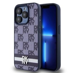   DKNY PU bőr sakktábla mintás és csíkos tok iPhone 15 Pro Max készülékhez kék
