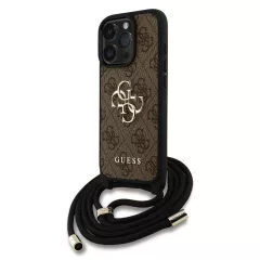   Guess PU 4G Metal Logo Crossbody Strap tok iPhone 15 Pro Max készülékhez barna