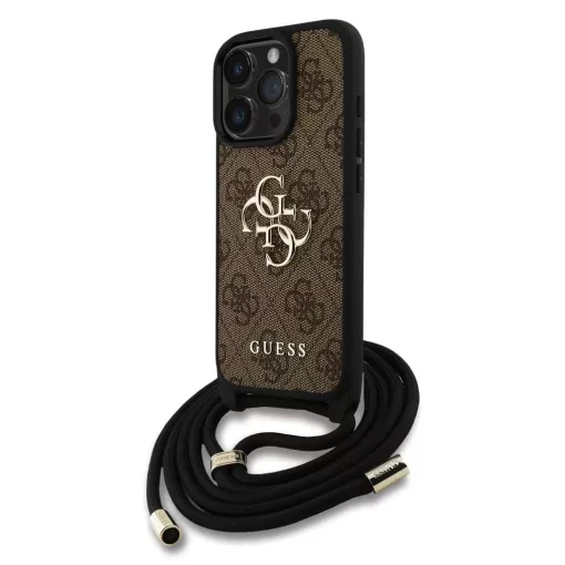 Guess PU 4G Metal Logo Crossbody Strap tok iPhone 15 Pro Max készülékhez barna