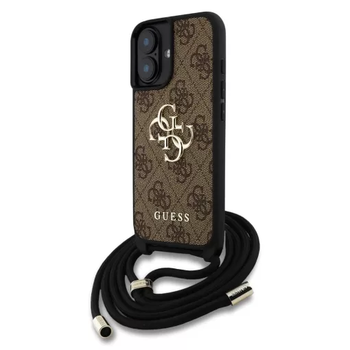 Guess PU 4G Metal Logo Crossbody Strap tok iPhone 16 készülékhez barna