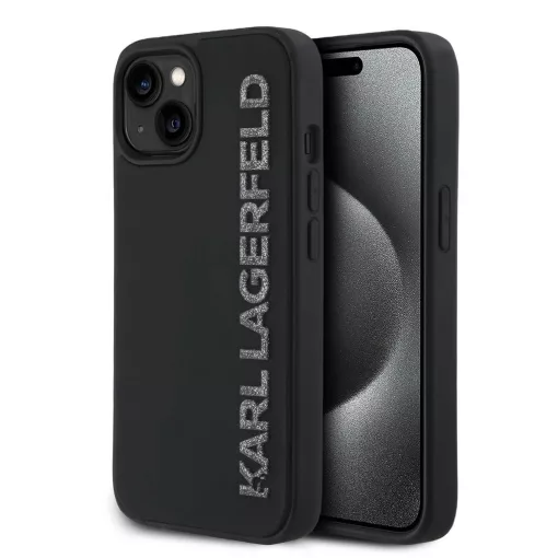 Karl Lagerfeld 3D Rubber Glitter Logo tok iPhone 14 készülékhez fekete