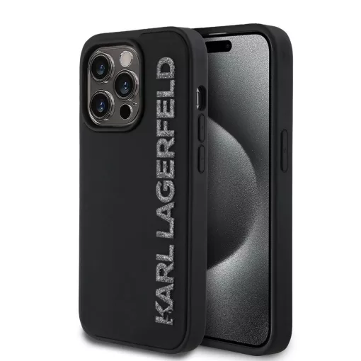 Karl Lagerfeld 3D Rubber Glitter Logo tok iPhone 14 Pro készülékhez fekete