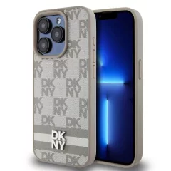   DKNY PU Leather Checkered Pattern and Stripe tok iPhone 13 Pro Max készülékhez bézs