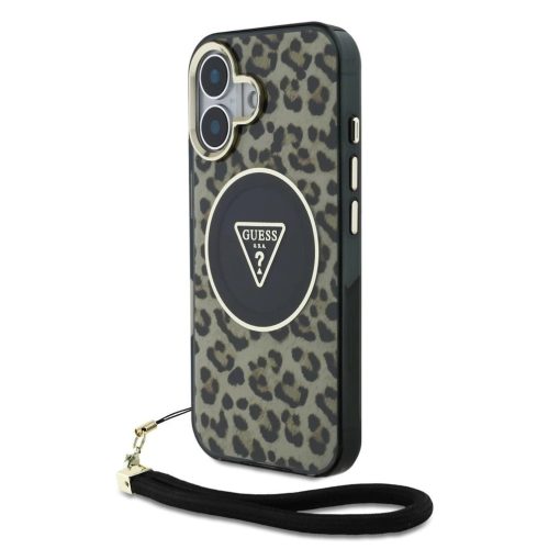Guess IML Leopard Triangle Logo Strap MagSafe tok iPhone 16 készülékhez barna