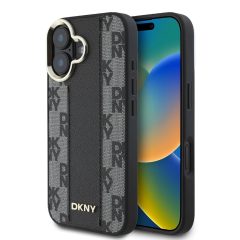   DKNY PU bőr kockás mintás Magsafe tok iPhone 16 Plus készülékhez fekete
