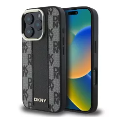   DKNY PU bőr sakktábla mintázatú Magsafe tok iPhone 16 Pro készülékhez fekete