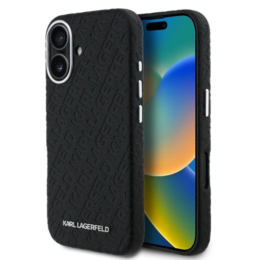 Karl Lagerfeld Grained PU Repeated Logo MagSafe tok iPhone 16 készülékhez fekete