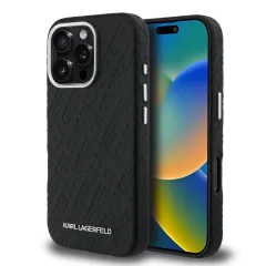   Karl Lagerfeld Grained PU Repeated Logo MagSafe tok iPhone 16 Pro készülékhez fekete