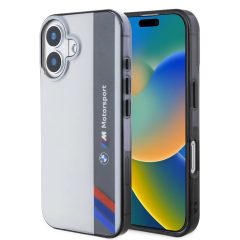   BMW IML Motorsport Vertical Stripe tok iPhone 16 Plus készülékhez szürke