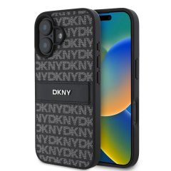   DKNY PU Leather Repeat Pattern Tonal Stripe tok iPhone 16 készülékhez fekete