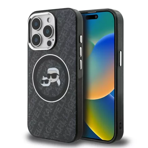 Karl Lagerfeld IML K&CH Heads Repeated Logo MagSafe tok iPhone 15 Pro Max készülékhez fekete