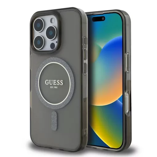 Guess IML Glitter Ring MagSafe tok iPhone 16 Pro Max készülékhez fekete