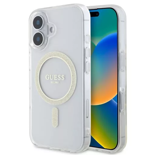 Guess IML Glitter Ring MagSafe tok iPhone 16 Plus készülékhez átlátszó