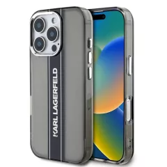   Karl Lagerfeld IML Stripe Logo tok iPhone 16 Pro Max készülékhez fekete
