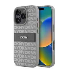   DKNY PU Leather Repeat Pattern Tonal Stripe tok iPhone 16 Pro Max készülékhez bézs