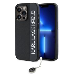   Karl Lagerfeld PU Saffiano Rhinestone Charm tok iPhone 15 Pro készülékhez fekete