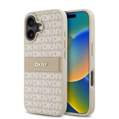   DKNY PU Leather Repeat Pattern Tonal Stripe tok iPhone 16 Plus készülékhez rózsaszín