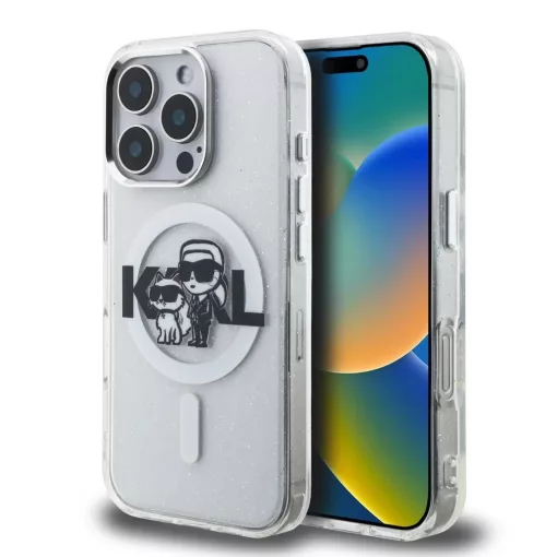 Karl Lagerfeld IML Glitter Karl and Choupette Sketch MagSafe tok iPhone 16 Pro Max készülékhez átlátszó