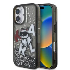   Karl Lagerfeld Liquid Glitter Scattered Choupette tok iPhone 16 készülékhez fekete