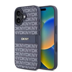   DKNY PU Leather Repeat Pattern Tonal Stripe tok iPhone 16 készülékhez kék