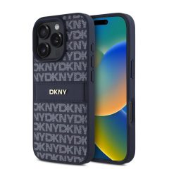  DKNY PU Leather Repeat Pattern Tonal Stripe tok iPhone 16 Pro készülékhez kék