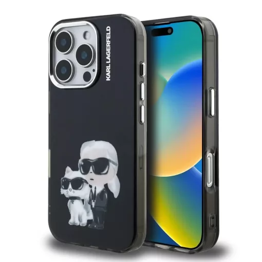 Karl Lagerfeld IML Aquarelle Karl and Choupette tok iPhone 16 Pro készülékhez fekete