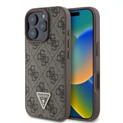   Guess PU 4G Strass Triangle Metal Logo tok iPhone 16 Pro Max készülékhez barna
