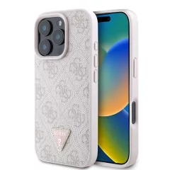   Guess PU 4G Strass Triangle Metal Logo tok iPhone 16 Pro készülékhez rózsaszín