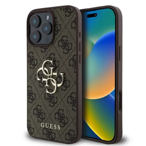 Guess PU 4G Metal Logo tok iPhone 16 Pro készülékhez barna