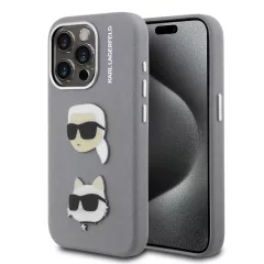   Karl Lagerfeld Grained PU K&CH Heads tok iPhone 15 Pro készülékhez szürke