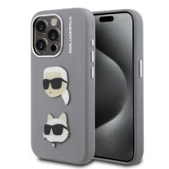   Karl Lagerfeld Grained PU K&CH Heads tok iPhone 15 Pro Max készülékhez szürke