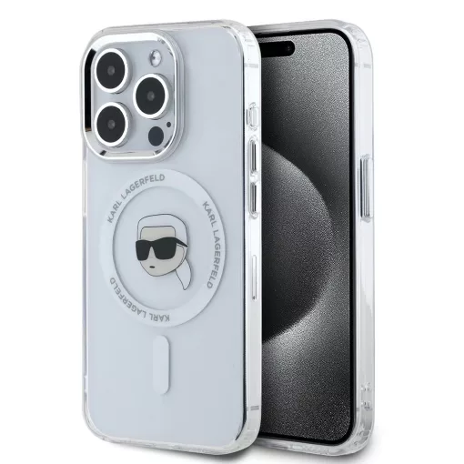 Karl Lagerfeld IML Karl Head Metal Frame MagSafe Tok iPhone 15 Pro készülékhez átlátszó