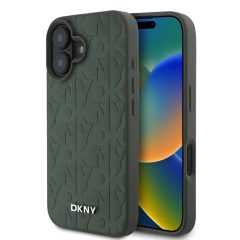   DKNY PU Leather Grid Pattern Magsafe tok iPhone 16 készülékhez zöld