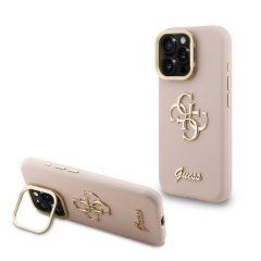   Guess PU Grained 4G Logo Stand Camera Frame tok iPhone 15 Pro Max készülékhez rózsaszín