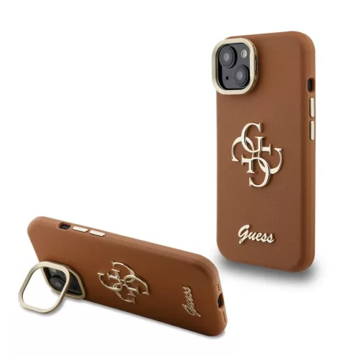 Guess PU Grained 4G Logo Stand Camera Frame tok iPhone 13 készülékhez barna