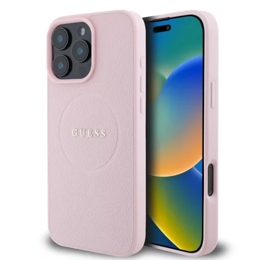 Guess PU Grained Classic Logo MagSafe tok iPhone 16 Pro készülékhez rózsaszín