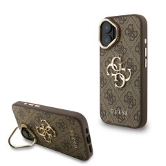   Guess PU 4G Metal Logo Stand Camera Frame tok iPhone 16 készülékhez barna