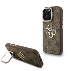   Guess PU 4G Metal Logo Stand Camera Frame tok iPhone 16 Pro készülékhez barna