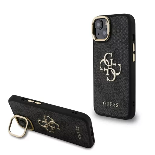 Guess PU 4G Metal Logo Stand Camera Frame tok iPhone 13 készülékhez fekete