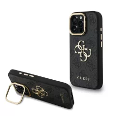   Guess PU 4G Metal Logo Stand Camera Frame tok iPhone 15 Pro készülékhez fekete
