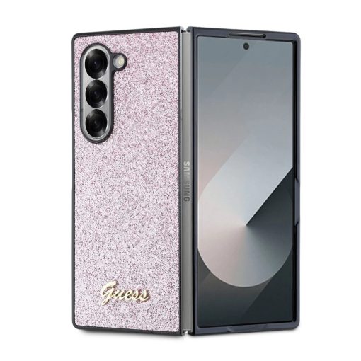 Guess PC/TPU Glitter Flakes Metal Logo tok Samsung Galaxy Z Fold 6 készülékhez rózsaszín