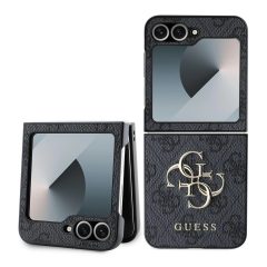   Guess PU 4G Metal Logo tok Samsung Galaxy Z Flip 6 készülékhez szürke