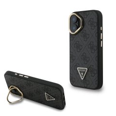   Guess PU 4G Strass Triangle Logo Stand Camera Frame MagSafe Tok iPhone 16 készülékhez fekete