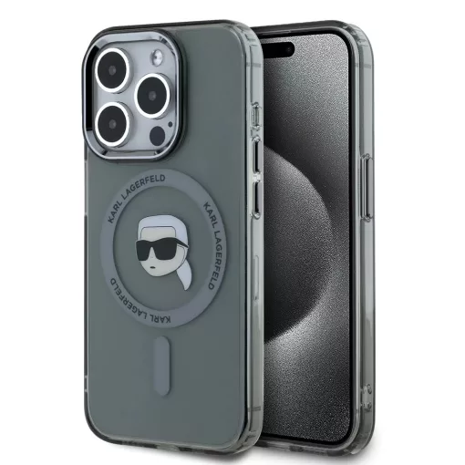 Karl Lagerfeld IML Karl Head Metal Frame MagSafe tok iPhone 15 Pro készülékhez fekete