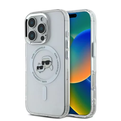 Karl Lagerfeld IML K&CH Heads Metal Frame MagSafe tok iPhone 16 Pro készülékhez átlátszó