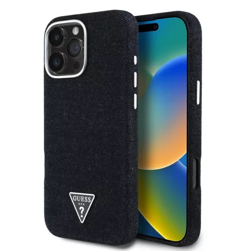 Guess Denim Triangle Logo MagSafe tok iPhone 16 Pro készülékhez fekete