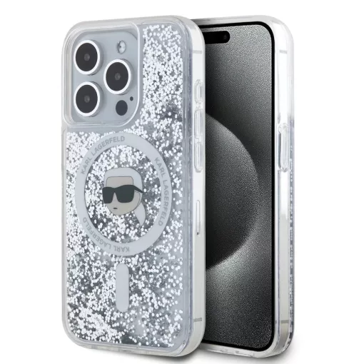 Karl Lagerfeld Liquid Glitter Karl Head MagSafe tok iPhone 15 Pro készülékhez átlátszó