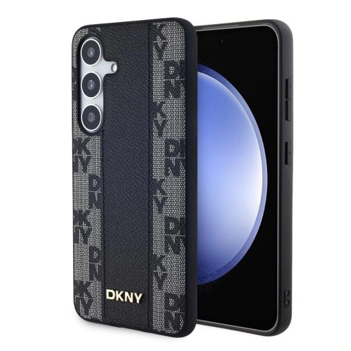 DKNY PU bőr sakkos mintázatú Magsafe tok Samsung Galaxy S24+ készülékhez fekete