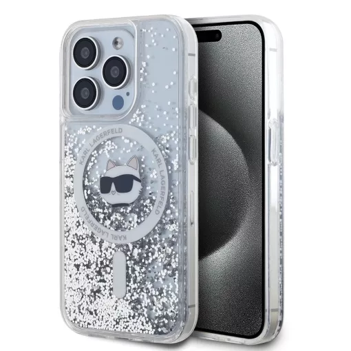 Karl Lagerfeld Liquid Glitter Choupette Head MagSafe tok iPhone 15 Pro Max készülékhez átlátszó